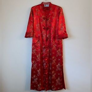 Vintage Red Brocade Chinoiserie Coat Robe